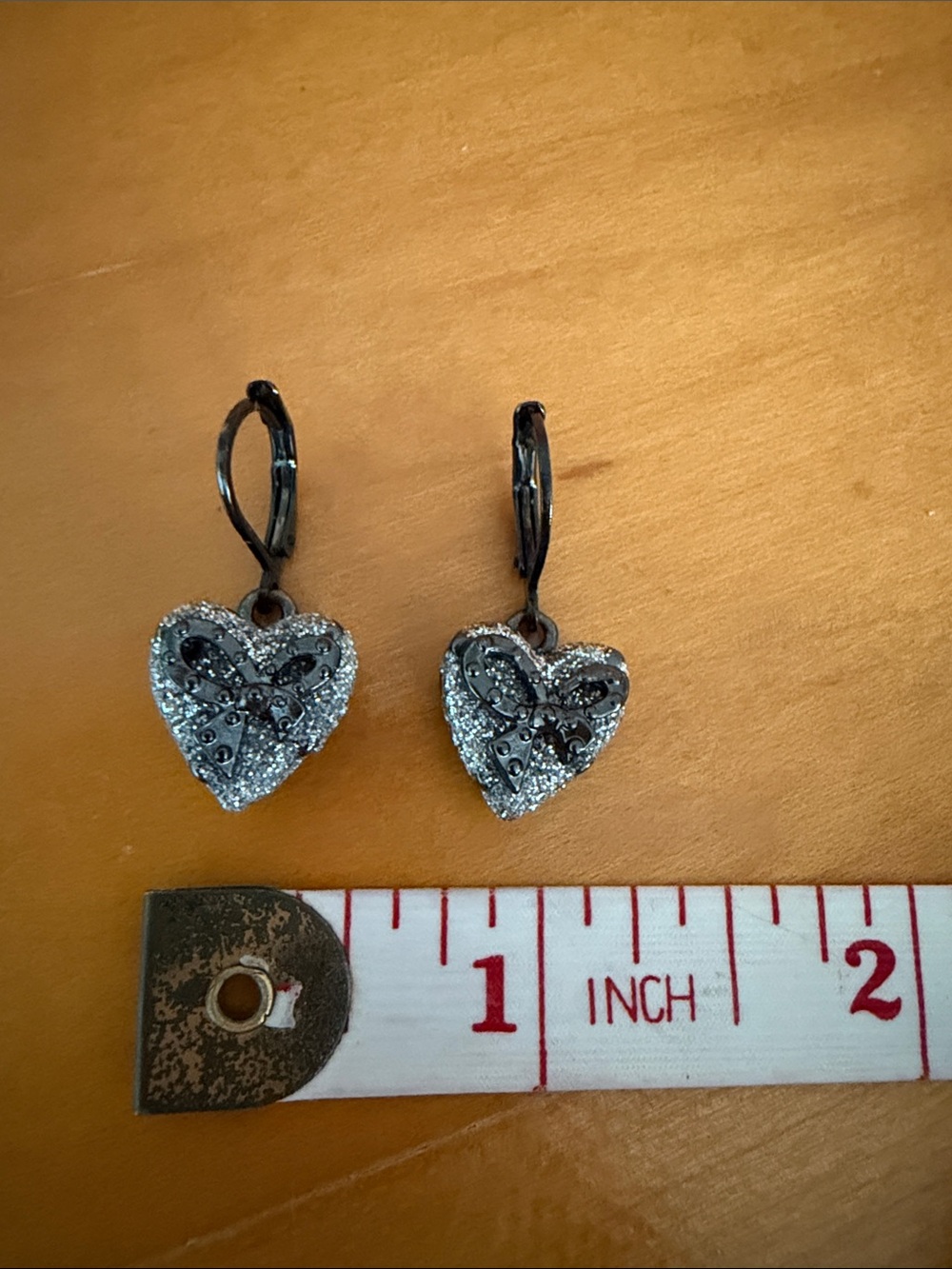 Betsy Johnson Heart Drop Dangle Earrings - Black and Silver Crystal Polka Dot - Picture 4 of 4